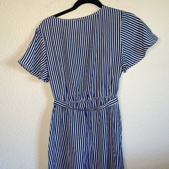 Naif wrap dress Ruffle V Neck Stripe Belted M city classy nautical boat - Picture 6 of 11